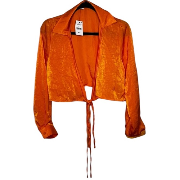 Cotton On Tops - Cotton On Knit Cropped Front Tie Long Sleeve Blouse Orange Size Medium NWT